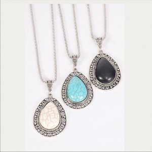 Antique Metal Oval Semiprecious Stone Necklaces